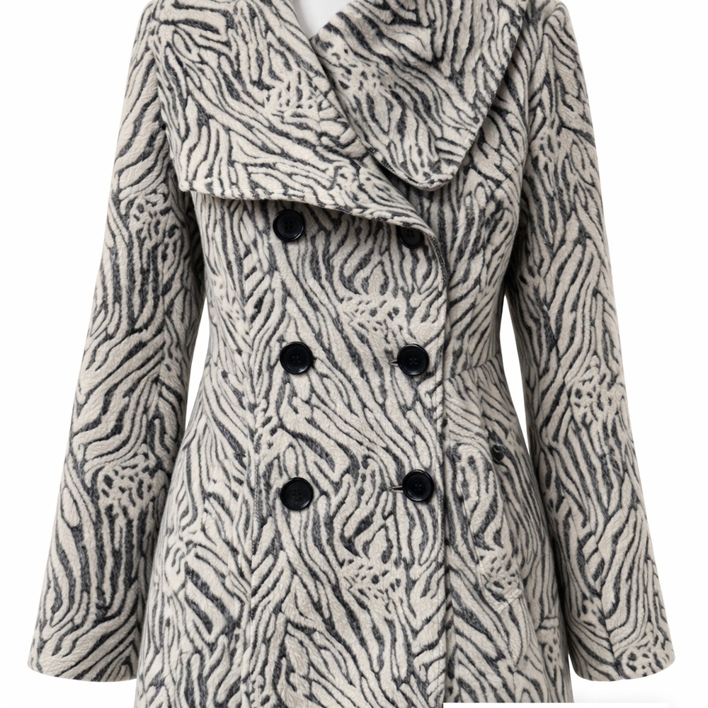 SABINE Zebra Jacquard Wool-Blend Coat – Blue Lined – Size M